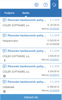 Rozbalený seznam notifikací Rozbalený seznam notifikací